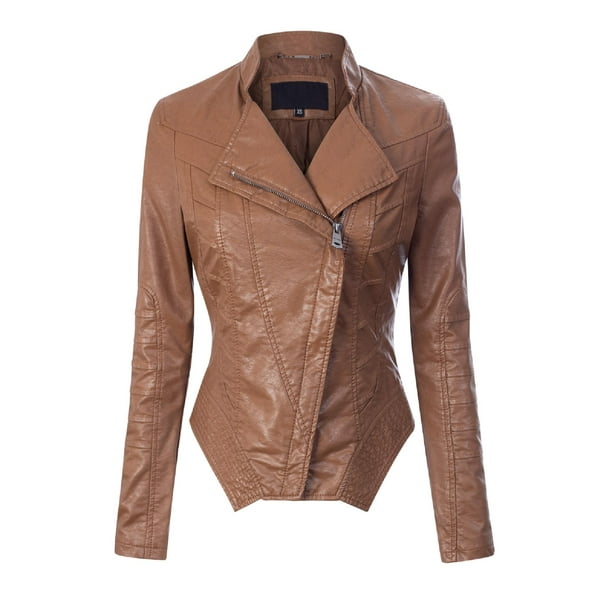 Design by Olivia Womens Fashion Motorcycle Asymmetrical Cropped Faux Leather Jacket
